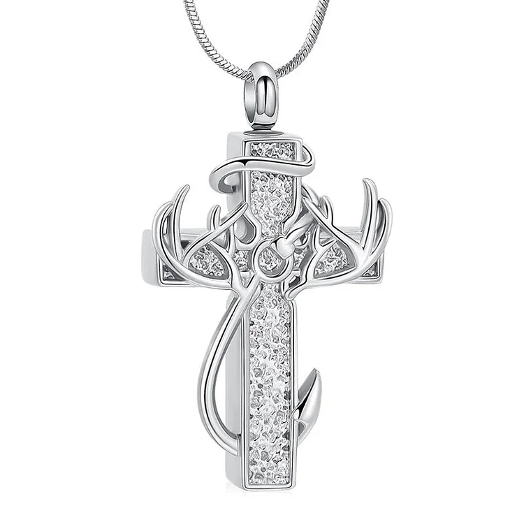 Antler Cross Urn Pendant Necklace