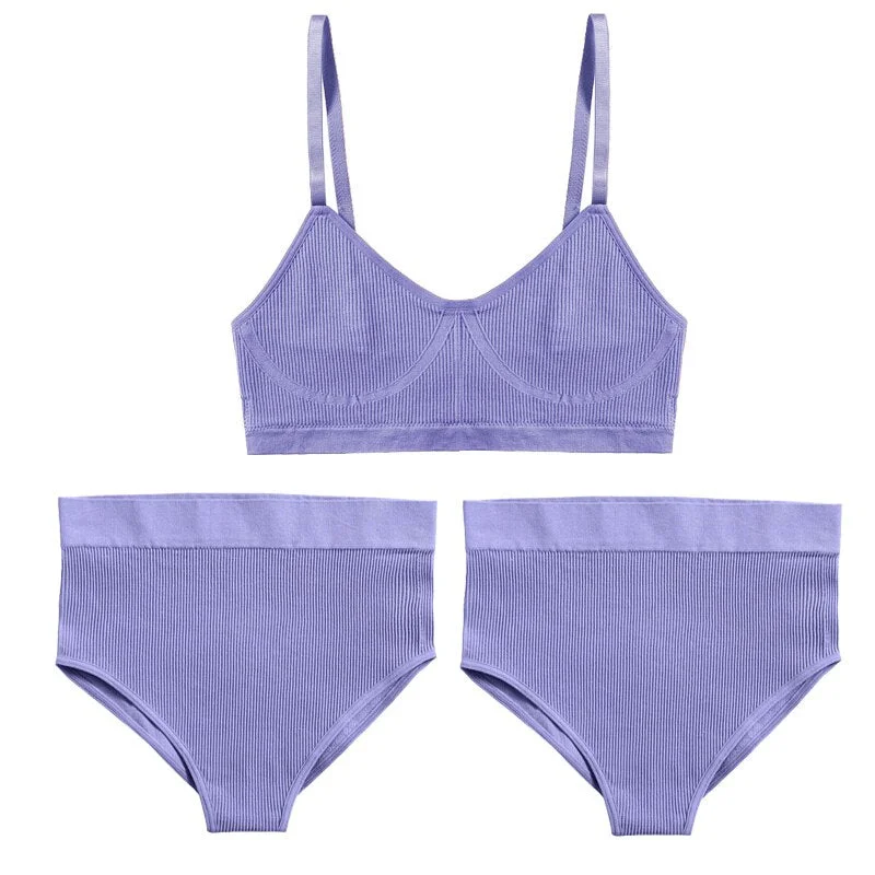 3PCS Bra Set Women Underwear Sexy High Waist Bodyshaper Briefs Thong Panties Female Bralette Lingerie Basic Top Active Brassiere
