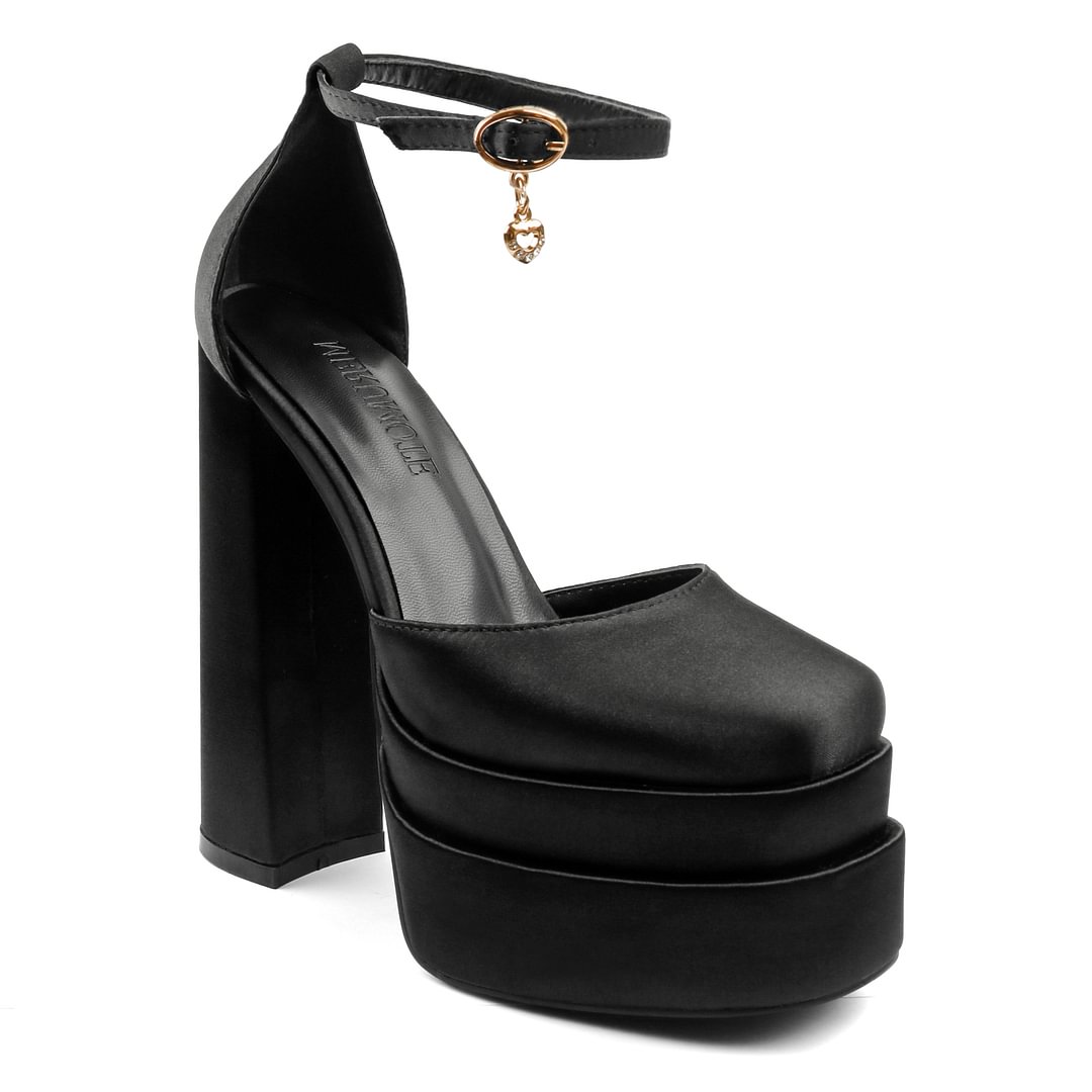 150mm Women's Sexy High Heels Platforms Pumps Square Toe Chunky Block Heels Rhinestone Party Shoes-MERUMOTE