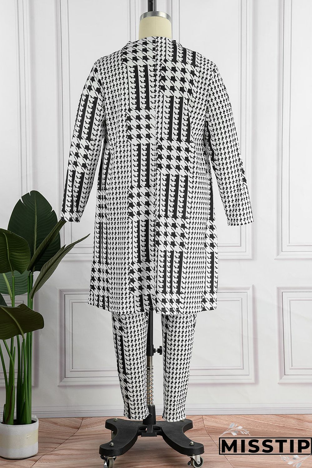 Black White Casual Print Ripped Printing Cardigan Collar Long Sleeve Two Pieces