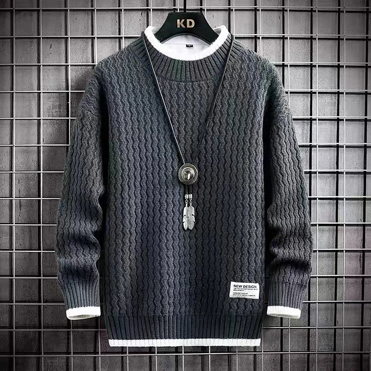 Men's Mock Neck Contrast Binding Long Sleeve Ribbed Knit Sweaters
