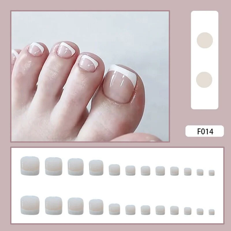 24pcs Plaid Printed Toenails Patch Removable Short  Full Finished Detachable Manicure False ToeNails Tips Press On Toe Nail-Nail Inspo