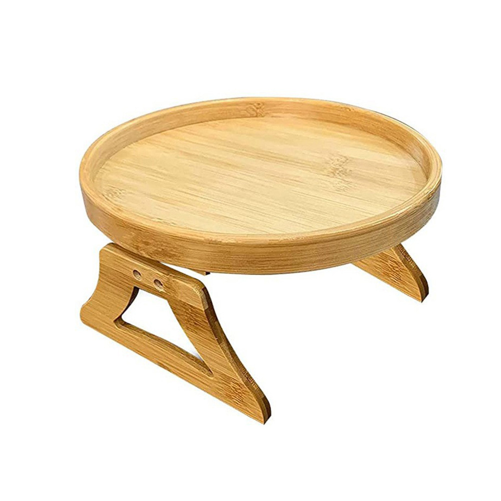 

Round Bamboo Wood Tray Foldable Portable Sofa Armrest Breakfast Tea Table, 501 Original