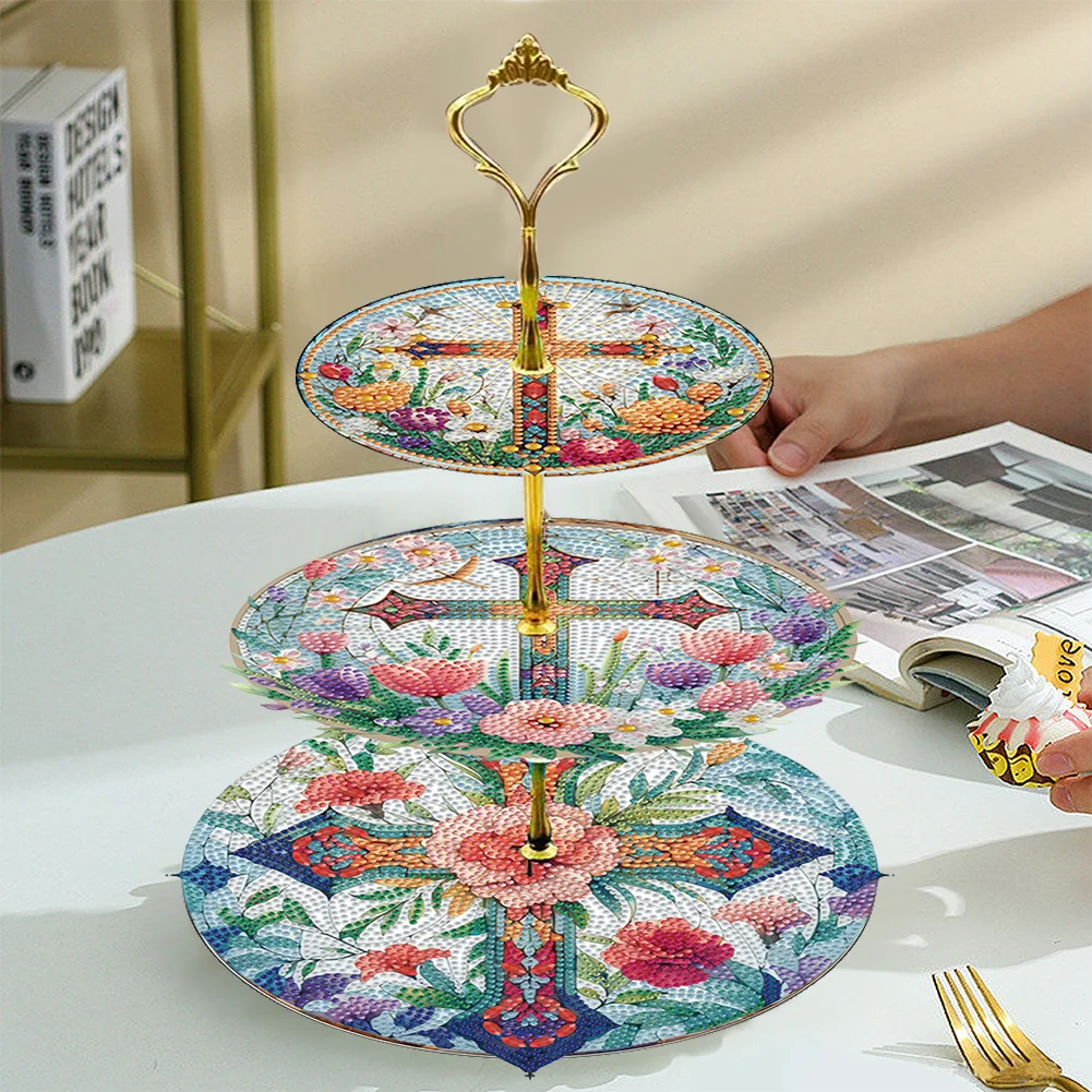 3 Tier Cross Round Diamond Painting Tray Food Plate for Adults Beginners