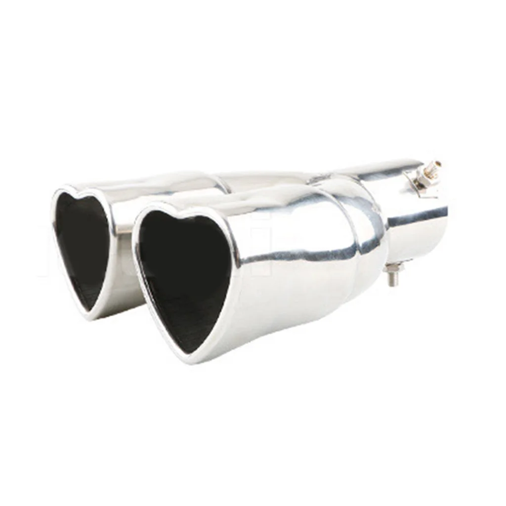 Stainless Steel Car Inlet Exhaust Tips 2.5'' Straight Exhaust Pipe Muffler Tip Heart Shaped Bolt On Exhaust Tip Tailpipe