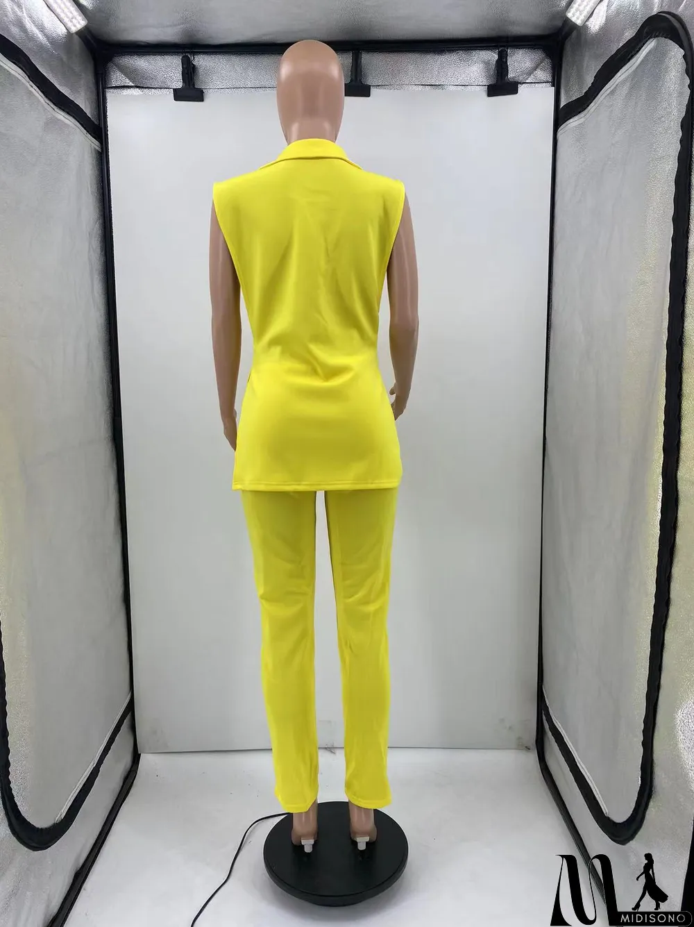 MidiSono - Solid Sleeveless Split Blazer Two Piece Sets