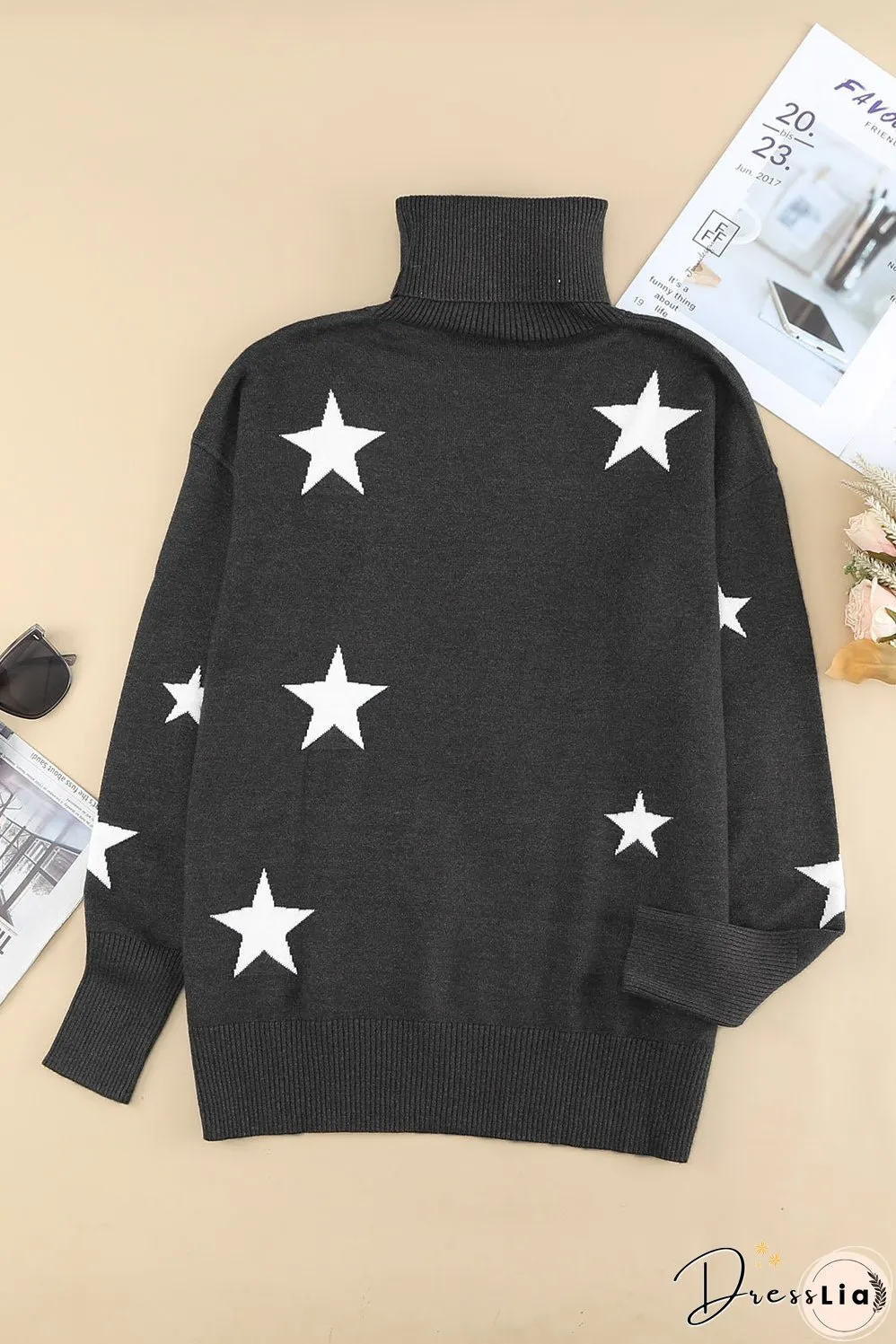 Turtleneck Star Print Sweater