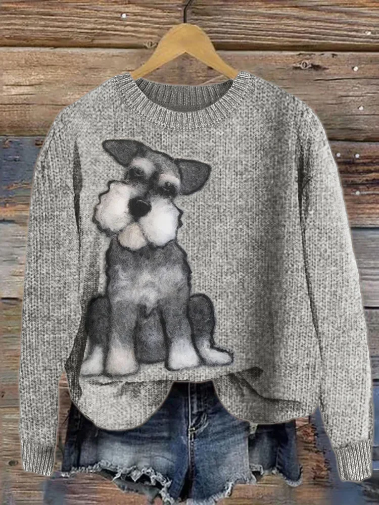 VChics Fuzzy Schnauzer Dog Wool Art Cozy Knit Sweater