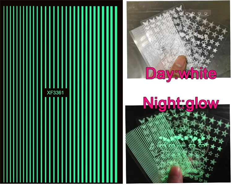 Luminous Fire Nail Art Stickers Glow In Dark Nail Decals Moon Butterfly Transfer Manicure Design Night Light Stickers-Nail Inspo