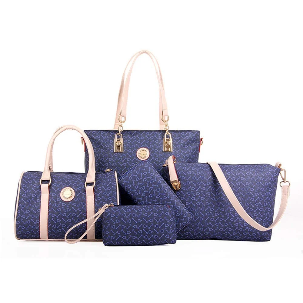 Women Handbag Set 6 Pcs PU Leather Tote Purse Set Multi-purpose Classic Shoulder Bag