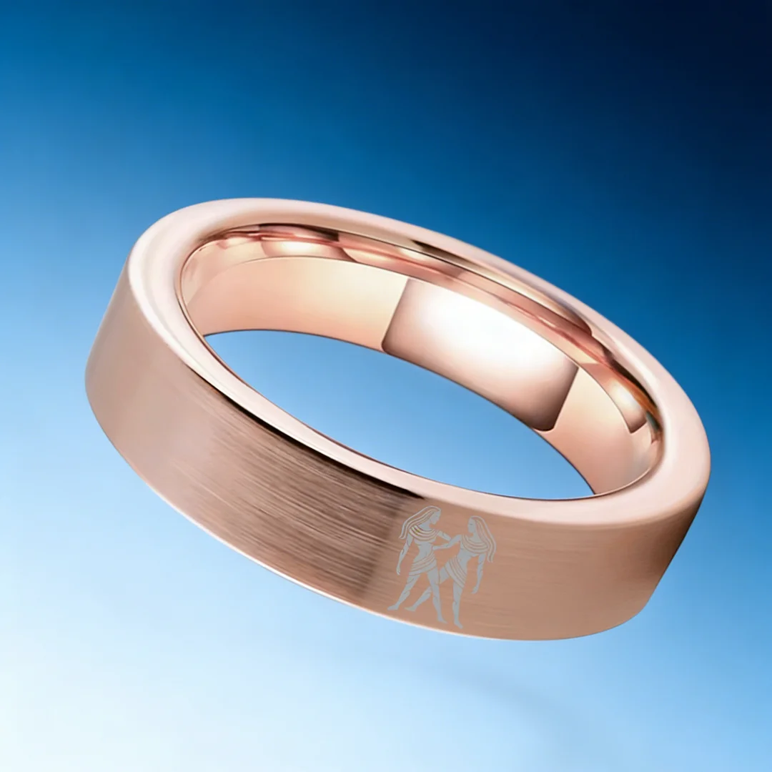 Men Women Flat Gemini Tungsten Carbide Rings Rose Gold Couple Wedding Bands Top Comfort Fit 4MM 6MM 8MM Width