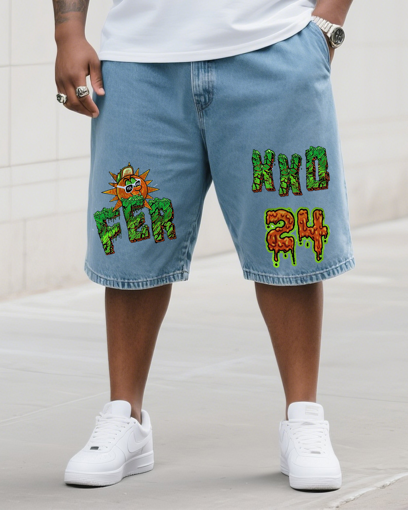 Big & Tall Men's Y2K Fashion Street Art Graffiti Print Shorts Jeans