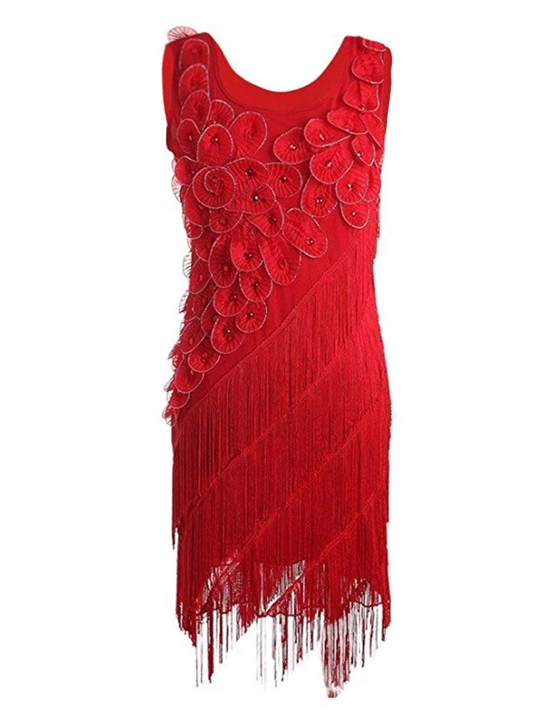 Women's 1920s Beaded Fringe Scalloped Petal Plus Size Flapper Dress