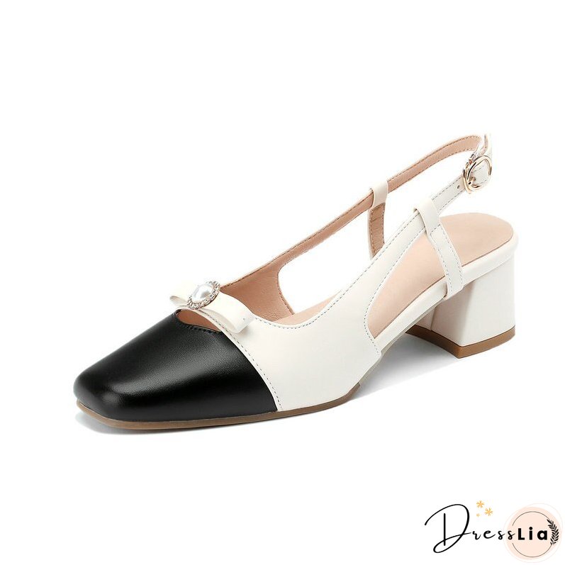 Joskka Closed Toe Vintage Lady Summer Shoes Mixed Color Pearl Design Slingbacks Square Chunky Med Heels Sandals Women Hoco Shoes