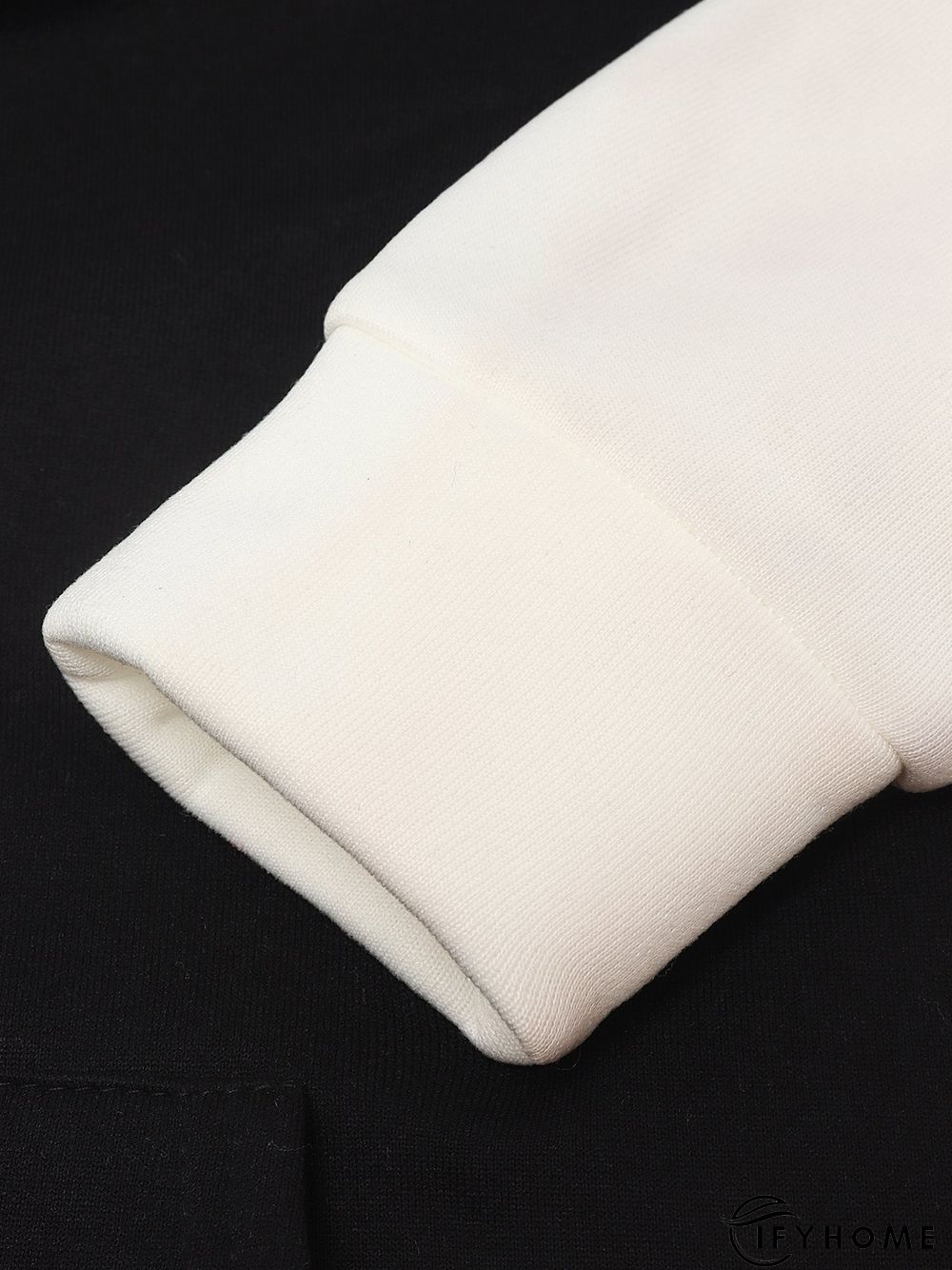 Black Hoodie Cotton-Blend Casual Color-Block Outerwear | IFYHOME