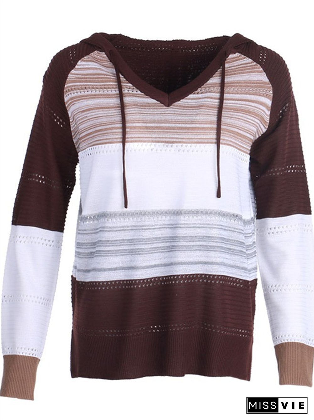 Women's Stitching Colorblock Long Sleeve V-neck Hoodies