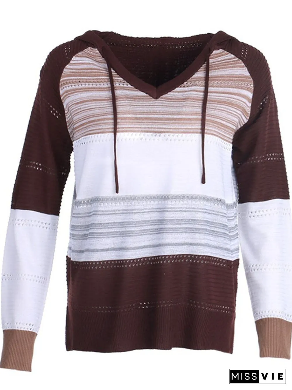 Women's Stitching Colorblock Long Sleeve V-neck Hoodies