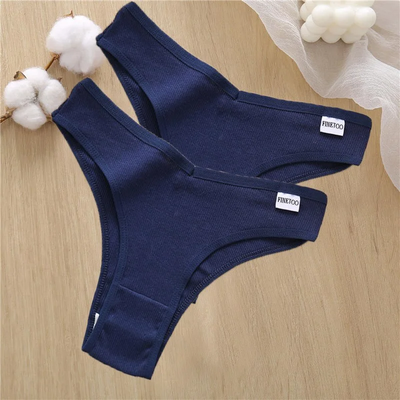 2PCS/Set Sexy Lingerie Cotton Panties Women Underwear Briefs Female Underpants Pantys Tangas Thong Panties Bikini Solid Color