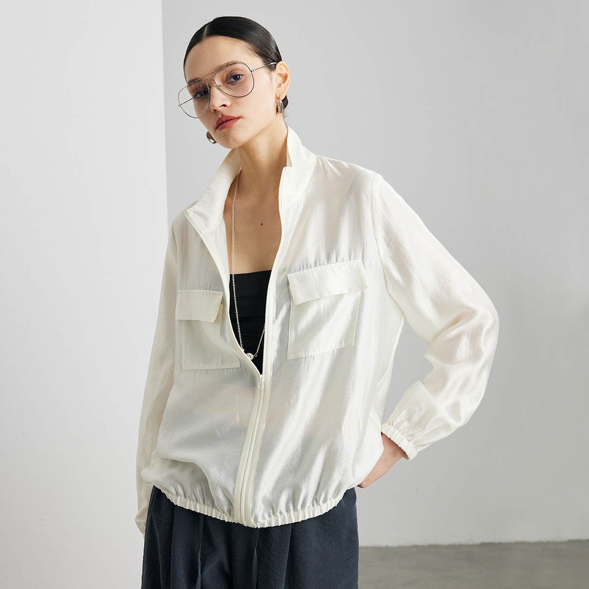 Silk Jacket Stand Neck Zipper Closure for Daily REAL SILK LIFE