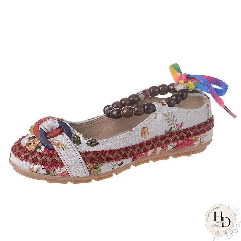 Beaded Ethnic Style Retro Bandage Embroidered Cloth Shoes
