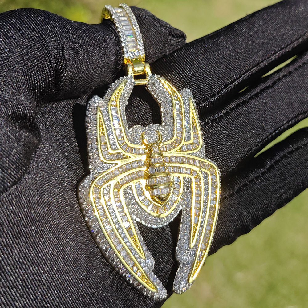 Gold/Silver Spider Iced Out Cubic Zirconia Copper Pendants
