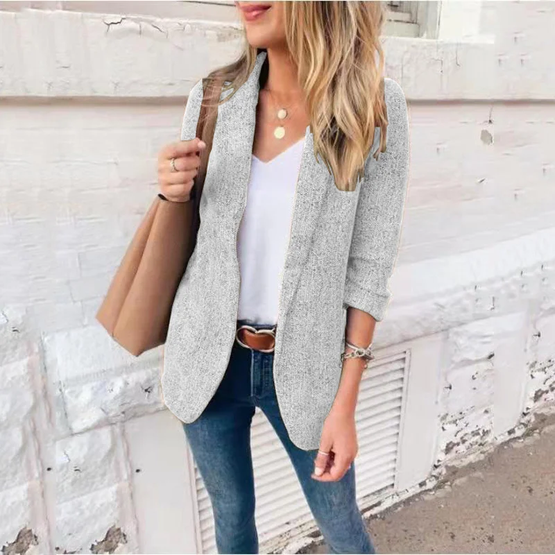 Fashion Solid Color Simple Long Sleeved Blazer