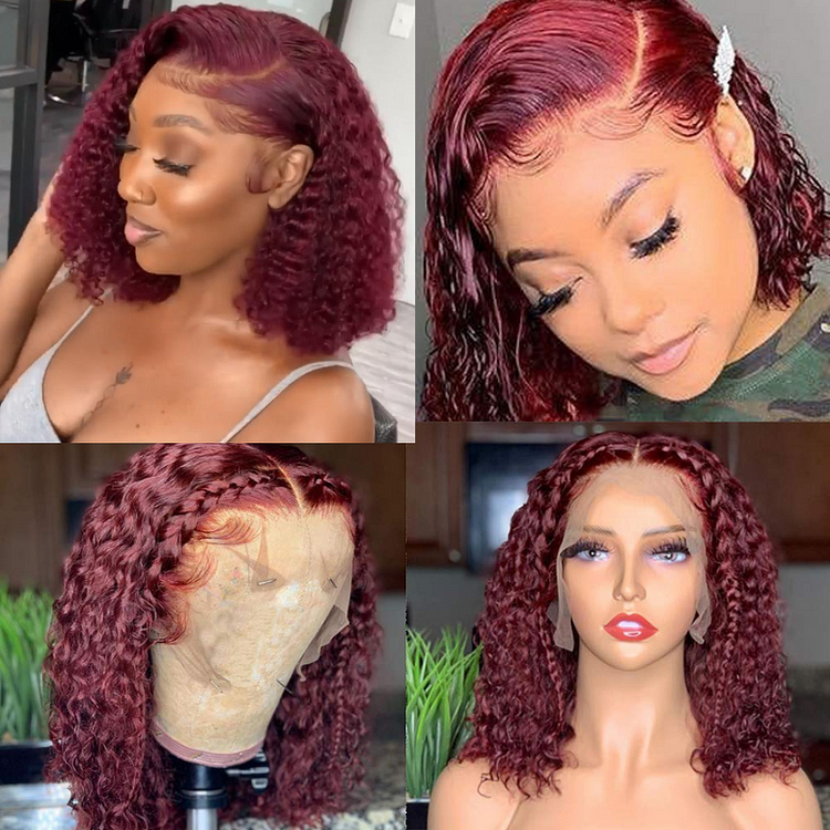 Wine Red Short Bob Hair Curly Wig