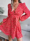 Bohemia Floral Printed Bandage V-Neck Long Sleeves A-Line Mini Dress