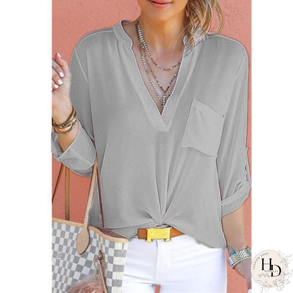 Plus Size Casual V Neck Solid T-shirts Tops For Women