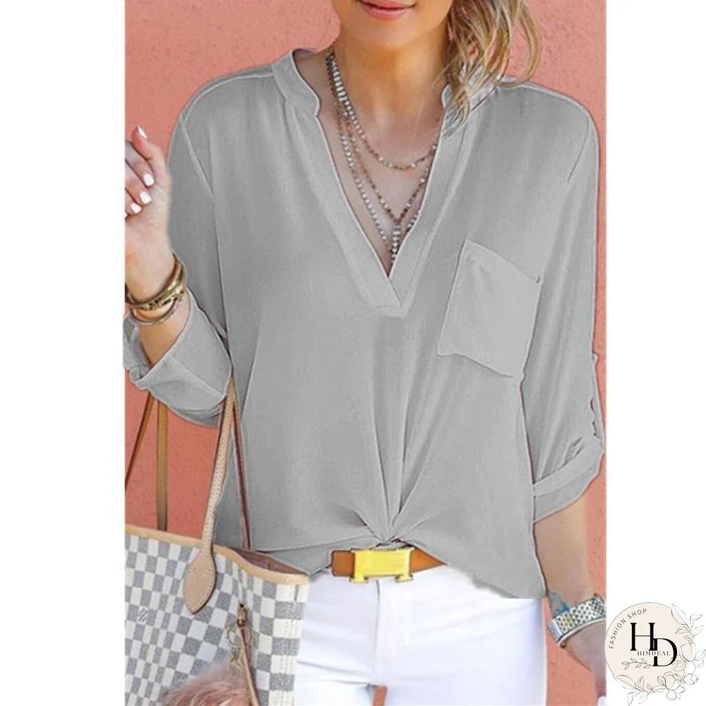 Plus Size Casual V Neck Solid T-shirts Tops For Women