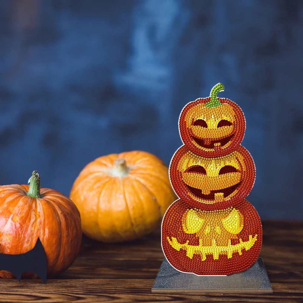 DIY Hallween Pumpkin Desk Diamonds Art Crafts Wooden Mosaic Ornament Single Sided Drill Kids Gift
