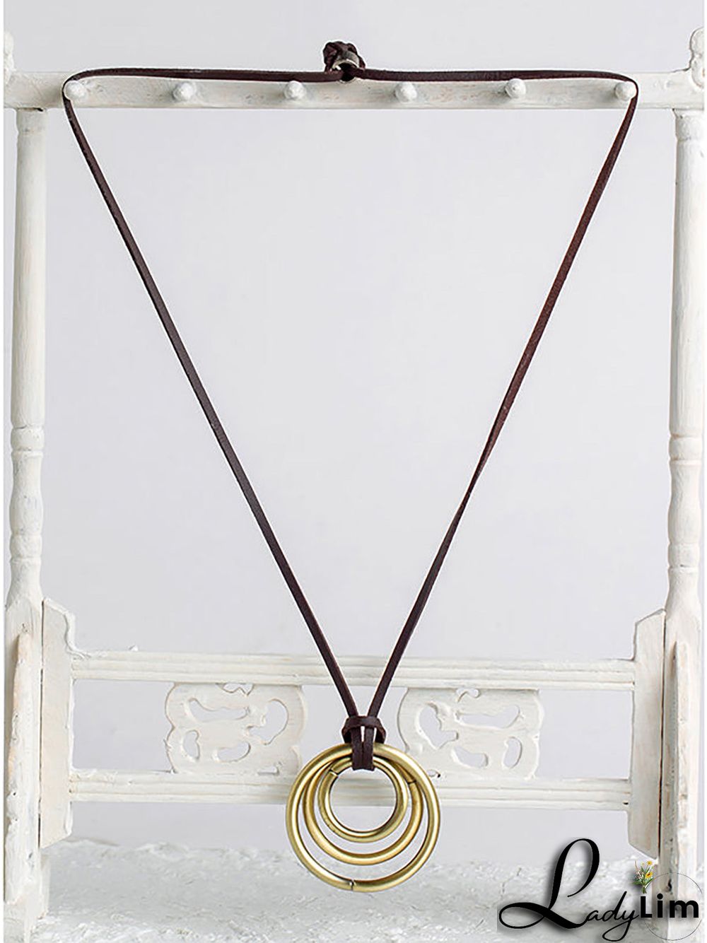 Buykud Three-Ring Pendant Sweater Chain Long Necklace