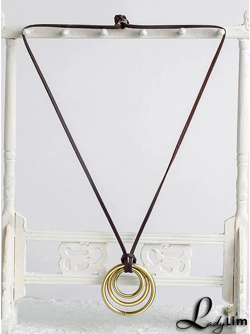 Buykud Three-Ring Pendant Sweater Chain Long Necklace
