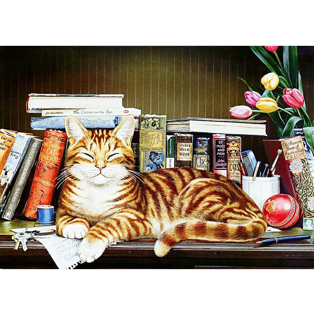 

40*30CM - Round Drill Diamond Painting - Cat Dream, 501 Original