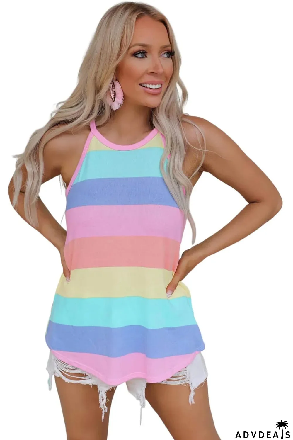 Multicolor Colorblock Knit Tank Top