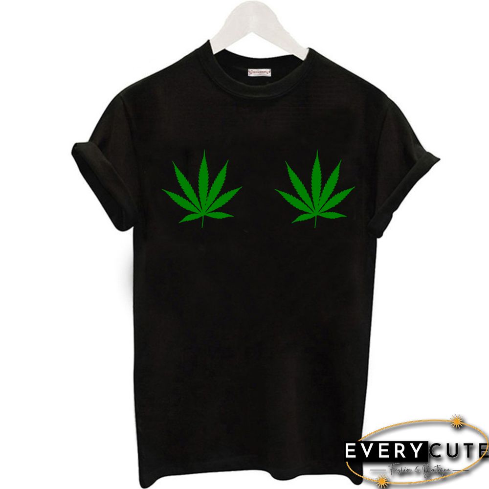 Weed Plant Print T Shirt Leaf Graphic Tee Fashion Women Tops Casual Cotton Funny Shirt Women's Clothing Party Sexy Wear Shirts