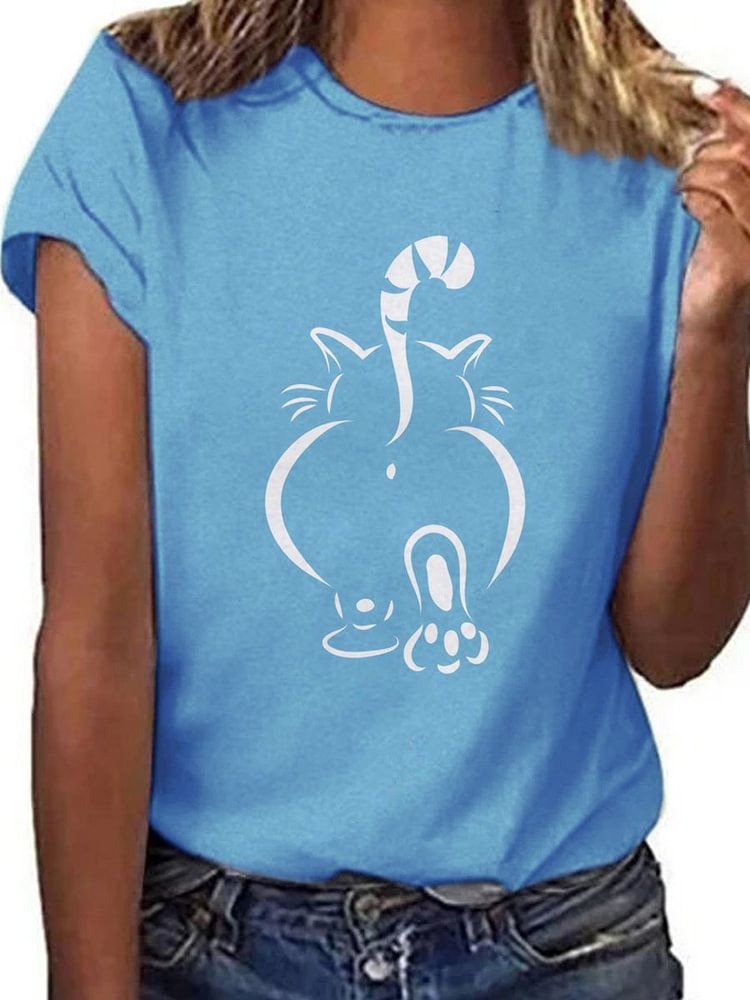 Bestdealfriday Cat Graphic Short Sleeve Crew Neck Tee 10883501