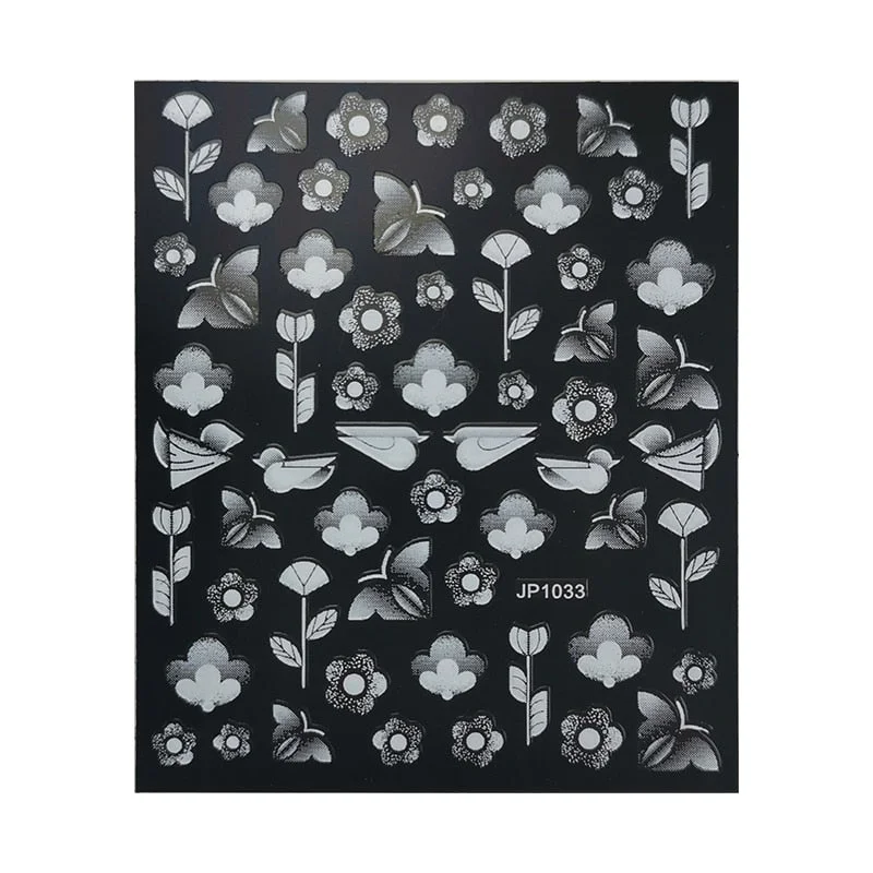 5D White Nail Sticker Rose Flower Engraved Embosse Design Transfer Decals Slider Wraps DIY Nail Art Decoration Accessories