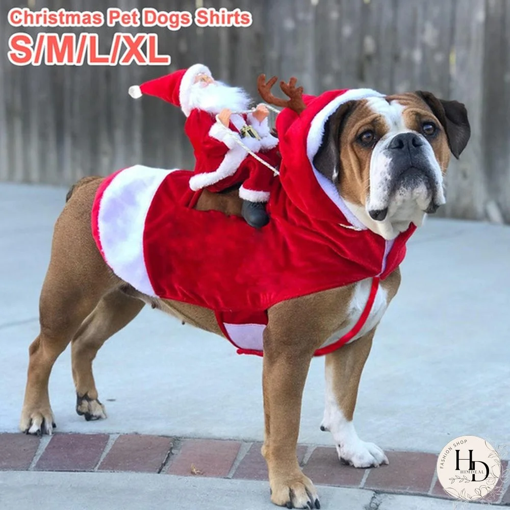 Christmas Pet Dogs Clothes Santa Dog Costumes Funny Pet Outfit Riding Holiday Party Dressing Up Clothing