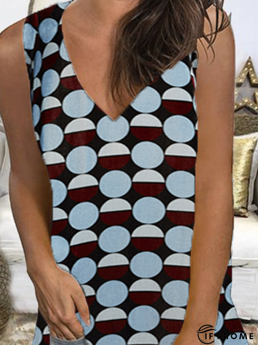 Polka Dots V Neck Vacation Cotton-Blend Tanks & Camis | IFYHOME