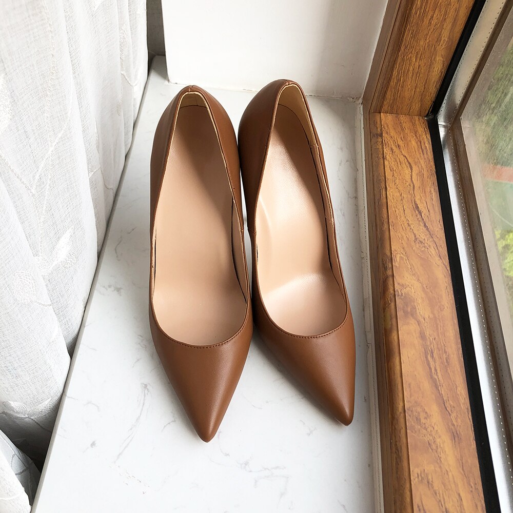 Dark Brown Matte Women Pointy Toe High Heel Shoes Ladies Formal Dress Stiletto Pumps Plus Size 33-45