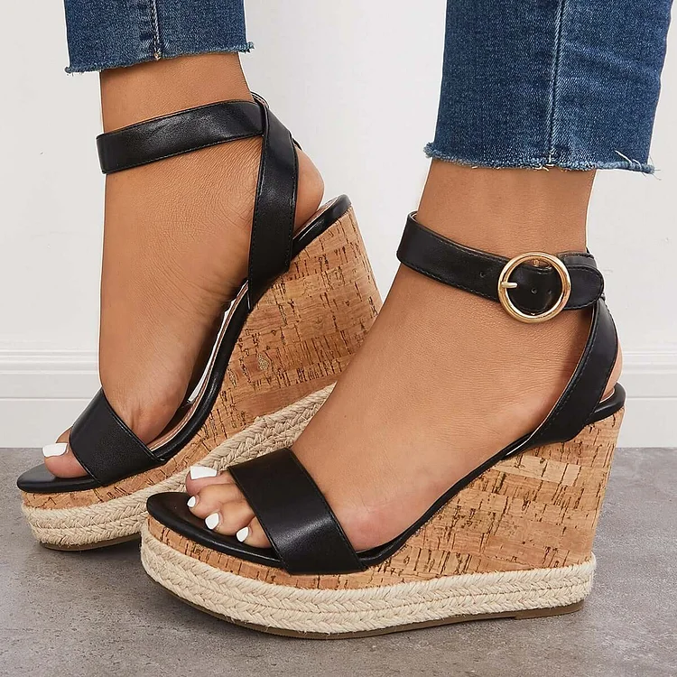 HUXM Open Toe Platform Slingback Wedge Ankle Strap Sandals