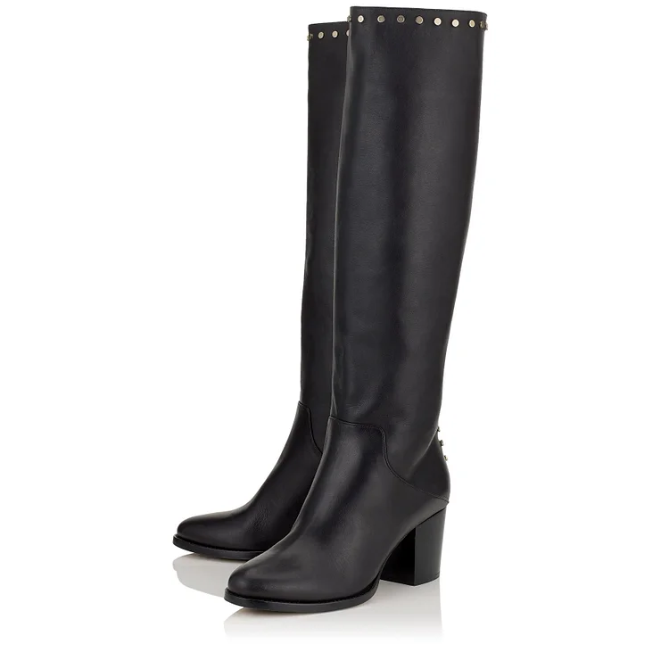 Black Tall Boots with Studs Vdcoo