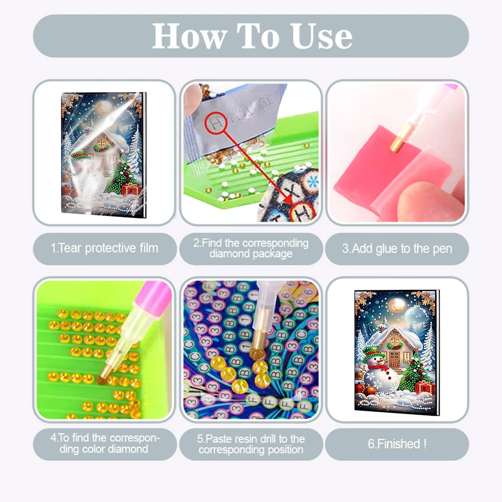 2pcs 50-Page A5 Christmas Diamond Painting Notebook for Adults Holiday Gift