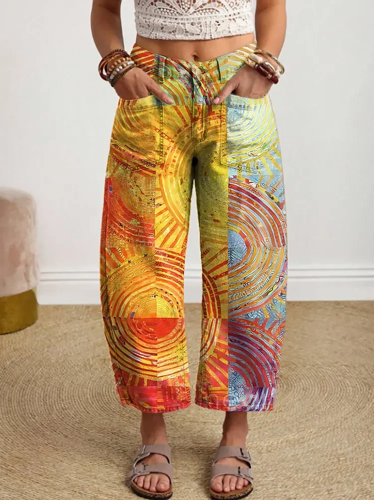 Ethnicity Geometry Abstract Sun Patchwork Women's Art Print Jeans