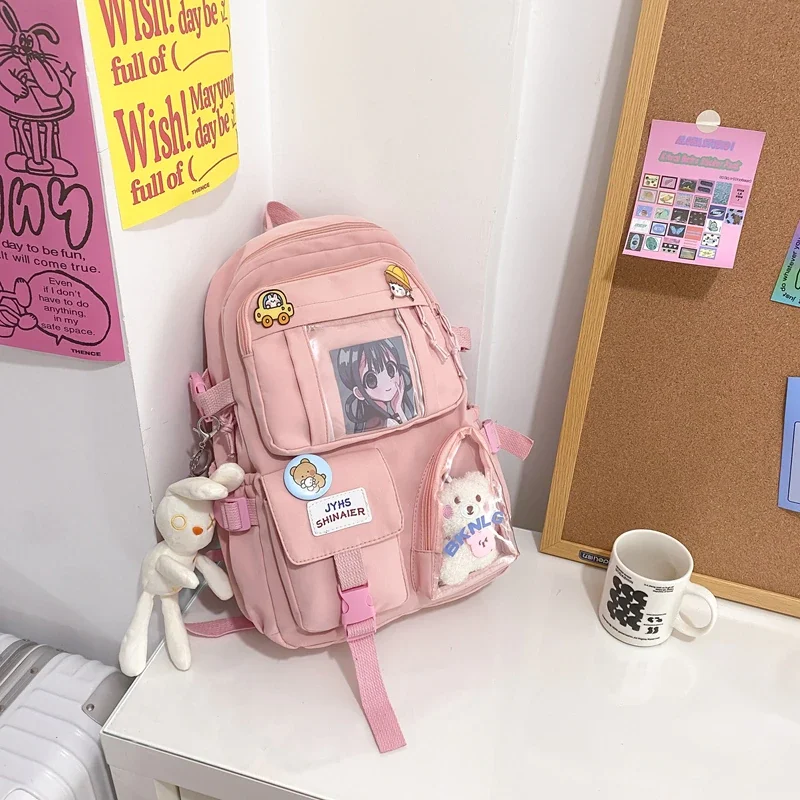 Pongl New Cute Women Backpacks Waterproof Multi-Pocket Nylon School Backpack for Student Female Girls Kawaii Laptop Book Pack Mochilas