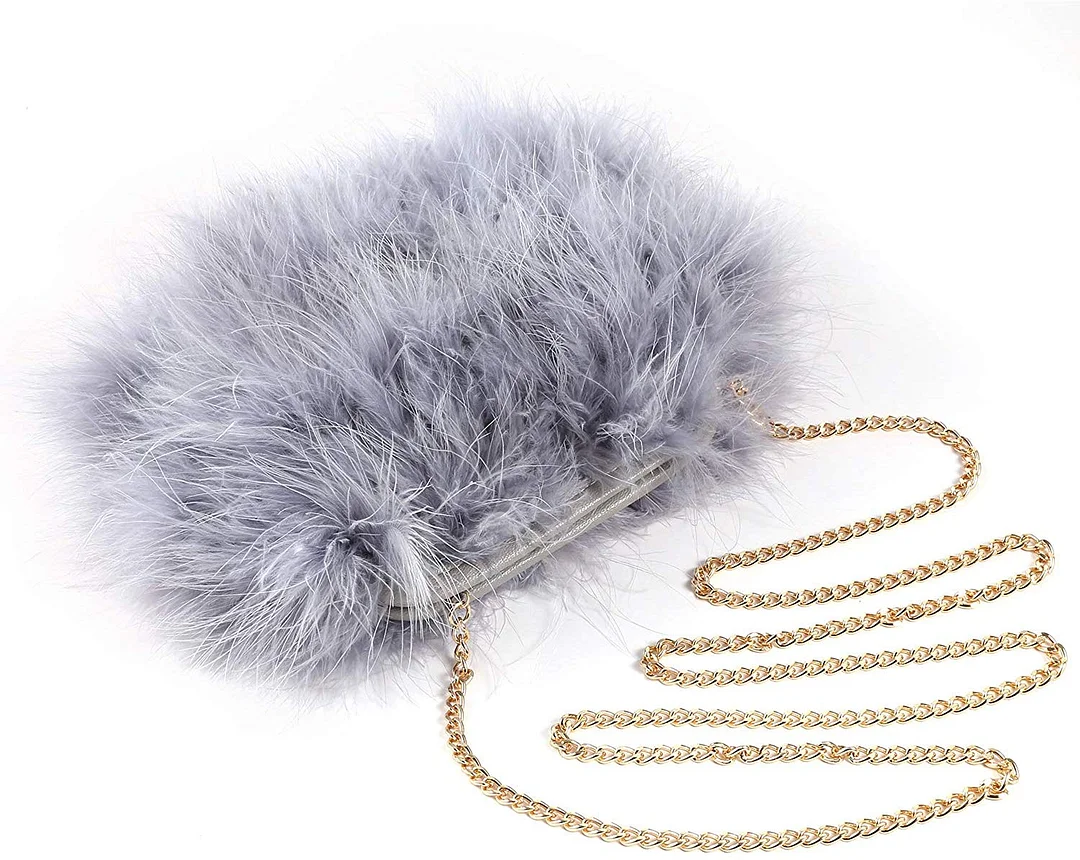 Women Feather Clutch Bag Evening Handbag with Detachable Chain Strap Wedding Cocktail Party Bag