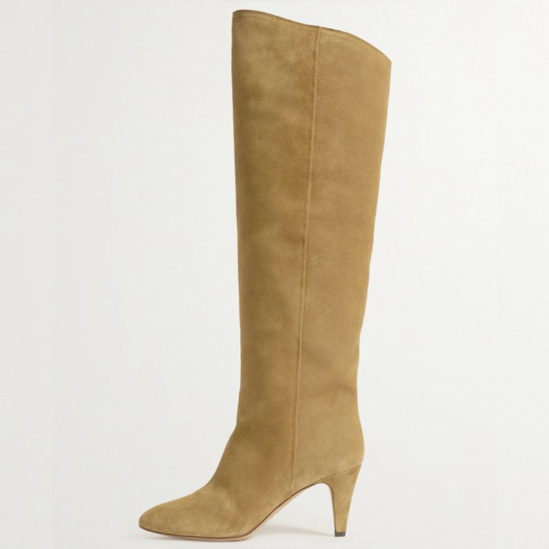GOOSHOE Yellow Pointed Vegan Suede Boot Kitten Heel Knee Boots