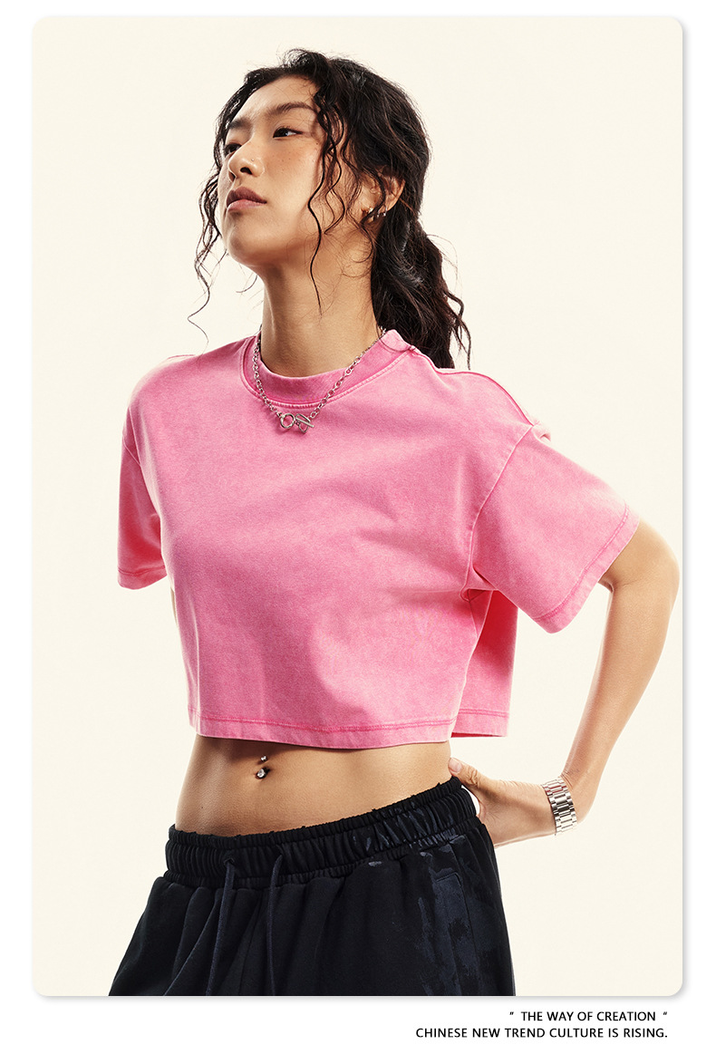 Solid Casual Crew Neck Short Sleeve Cropped T-Shirt