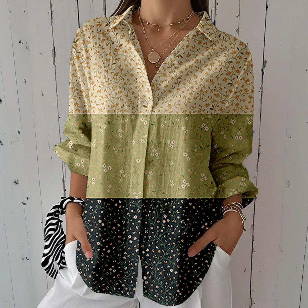 Style & Comfort for Mature Women Women Floral,Patchwork DZCL0007 3/4 Sleeve Shirt Collar Printed Button Tops